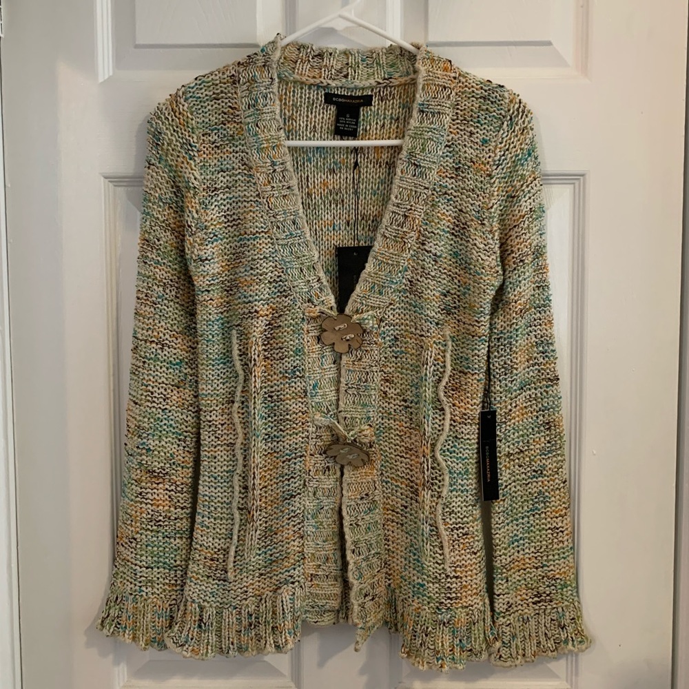 BCBG Max Azria cardigan with flower buttons